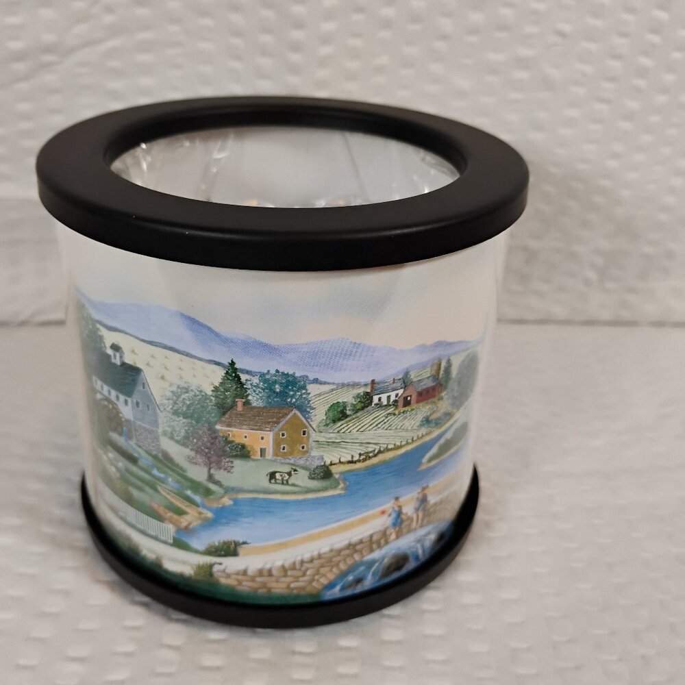 Party Lite votive candle holder unused round colonial village scene retired pc